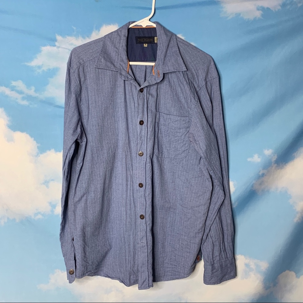 True Measure- Blue Button Up Shirt size Medium